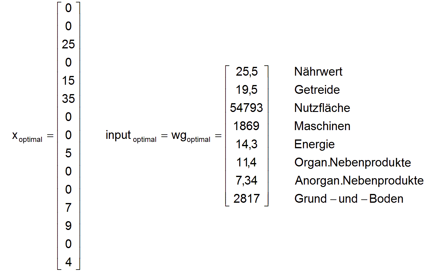 Hier sollten jetzt die Vektoren x_optimal und input_optimal erscheinen!